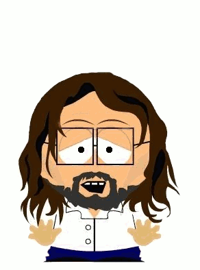 Animated image of author in South Park style getting squashed by Xmas Prezzies